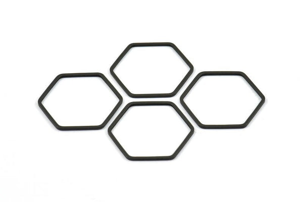 Black Hexagon Charm, 24 Black Oxidized Brass Hexagon Rings (25x1mm) Bs 1227 S236