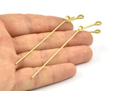 70mm Eye Pin, 25 Raw Brass Eye Pins, Findings (70x1.2mm) BS 2273