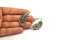 Wide Feather Pendant, 1 Antique Silver Plated Brass Feather Charms, Feather Pendants (50x20mm) N0175