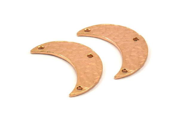 Hammered Moon Crescent Charm, 2 Rose Gold Plated Brass Hammered Moons with 3 Holes Pendant (25x9x1.2mm) N0386 Q0060