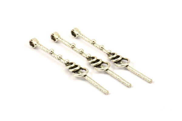 Brass Twisted Bar Pendant, 3 Antique Silver Plated Brass Textured Pendant with 1 Loop (55x2.2mm) N0362 H0048