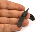 Black Feather Pendant , 2 Oxidized Brass Feather Charms, Feather Pendants (47x10mm) N0179 S395
