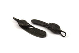 Black Feather Pendant , 2 Oxidized Brass Feather Charms, Feather Pendants (47x10mm) N0179 S395