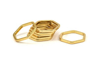 Gold Hexagon Connector, 4 Gold Plated Brass Hexagon Connector Rings (22x2x2mm) D135