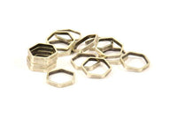 Brass Hexagon Charm, 25 Antique Silver Plated Brass Hexagon Ring Charms (14x0.8x2mm) BS 1183 H0082