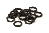 Black Hexagon Charm, 6 Black Oxidized Brass Hexagon Connector Rings (14x2x2mm) D0134 S434
