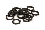 Black Hexagon Charm, 6 Black Oxidized Brass Hexagon Connector Rings (14x2x2mm) D0134 S434