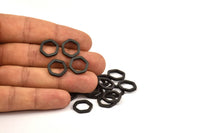 Black Hexagon Charm, 6 Black Oxidized Brass Hexagon Connector Rings (14x2x2mm) D0134 S434