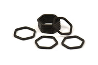 Black Hexagon Connector Ring, 6 Black Oxidized Brass Hexagon Connector Rings (22x2x2mm) D0135 S433