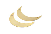 Gold Crescent Charm, 2 Gold Plated Moons with 2 Holes (44x11x0.80mm) Moon18 Q0279