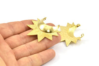 Moon and Sun , 2 Raw Brass Crescent Moon and Semi Sun Ethnic Pendants with 2 Loops, Findings, Charms (36.5x41x1mm) U086