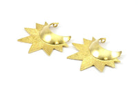 Moon and Sun , 2 Raw Brass Crescent Moon and Semi Sun Ethnic Pendants with 2 Loops, Findings, Charms (36.5x41x1mm) U086