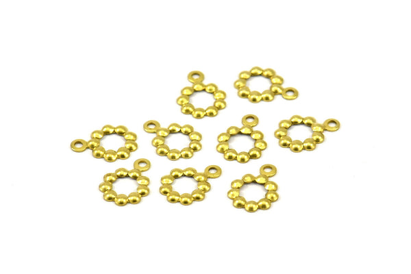 Brass Tiny Pendant, 50 Raw Brass Tiny Flower Pendants, Charms (10.5mm) A0644