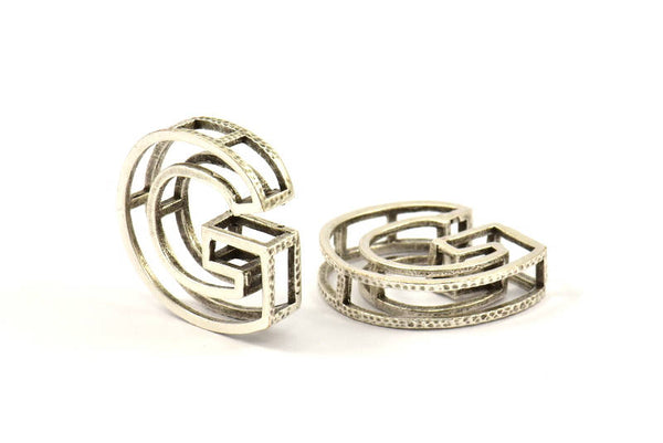 Silver G Letter, 2 Antique Silver Plated G Letter, Initials, Uppercase, Letter Initial Pendant for Personalised Necklaces
