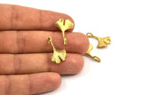 Brass Gingko Pendant, 4 Raw Brass Leaf Charms (22x15mm) U042