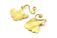 Brass Gingko Pendant, 2 Raw Brass Leaf Charms (29x32mm) n0698