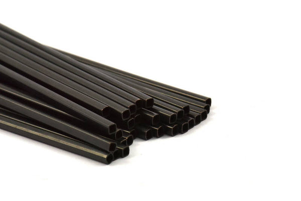 Black Himmeli Tubes, 12 Huge Oxidized Brass Square Tubes (2x60mm) Bs 1572 S048