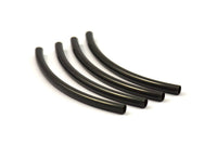 Black Textured Curved Tubes, 12 Black Oxidized Brass Curved Tubes (3x55mm) Bs 1412