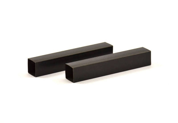 Black Square Tubes, 3 Oxidized Brass Square Tubes (10x60mm) Bs 1512 S047