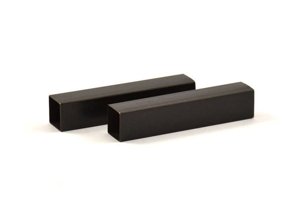 Black Square Tubes, 3 Oxidized Brass Square Tubes (10x50mm) Bs 1511 S063