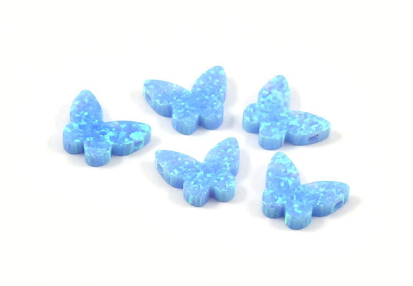 Opal Butterfly Beads, 1 Synthetic Light Blue Opal Beads,Tiny Butterfly Bead, Butterfly Charm, Exotic Beads (11x10mm) F076