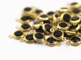 20 Black Lucite With Brass Frame Circle Caged Connectors 13x7.5 Mm L130 F005