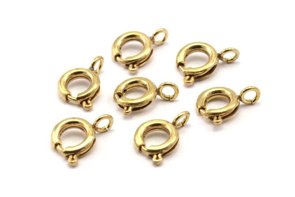 Spring Ring Clasps - 50 Raw Brass Round Spring Ring Clasps (5.5mm) A0890