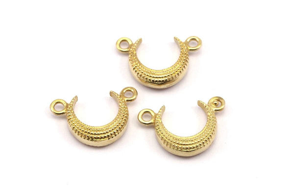 Brass Moon Charm, 10 Raw Brass Textured Horn Charms, Pendant, Jewelry Finding (12x3.50x3mm) N0301