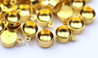 50 Gold Tone Brass Charms Rhinestone Base Setting, Findings (5 Mm) F068