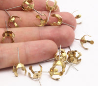 Stainless Steel Earring Post, 24 Stainless Steel Earring Posts With Raw Brass 10mm Pad Bs 1264