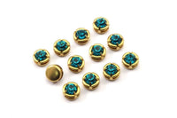 8 Blue Zircon Swarovski Charms, Necklace Pendants With Raw Brass Case (9mm) Y362-2 Y160