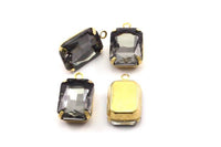 Black Diamond Setting, 4 Octagon Black Diamond Glass Stones With 1 Loop Brass Prong Setting, Claw Settings (18x13mm) S600