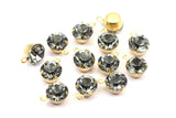 Black Diamond Rhinestone Charms, 12 Black Diamond Rhinestone Charms With Raw Brass Setting For Ss34 (7.3mm) Y363 Y131