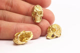 Brass Skull Head, 2 Raw Brass Skull Head Bracelet Parts (19x11x12.5mm) N426