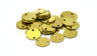 Brass Stamping Connector, 50 Raw Brass Round Tags, With 2 Holes Connectors, Stamping Tag (8mm) Sb 75 ( A0253 )