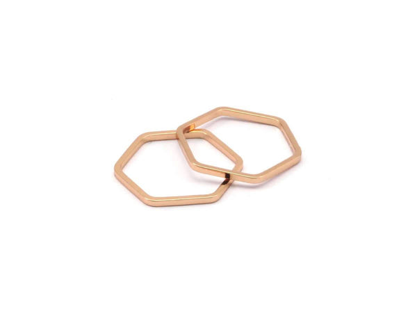 Open Honeycomb Ring, 20 Rose Gold Plated Brass Hexagon Rings, Charms (16x1mm) Bs 1223