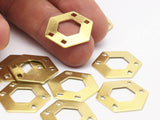 Brass Hexagon Charm, 12 Raw Brass Hexagons With 4 Holes (20x0.80mm) D0149