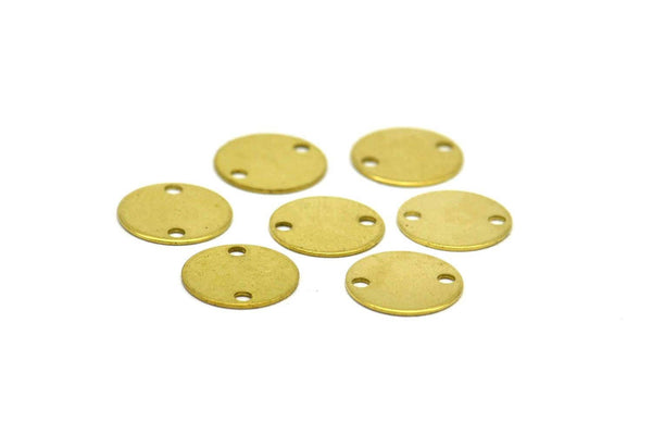 Brass Disc Connector, 100 Raw Brass With 2 Holes Connectors, Findings, Stamping Tags (10mm) Brs 72 A0254