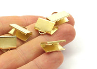 Choker End Clasp, 20 Raw Brass Ribbon Crimp Ends With Loop, Findings (16x10mm) A0637