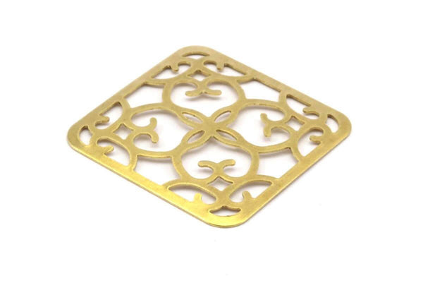 Brass Filigree Blank, 18 Raw Brass Square Filigree Blanks (27mm) Brs 476 A0172