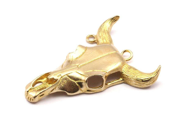 Huge Ox Skull Pendant, Raw Brass Large Ox Head Skull Charms, Pendants (48x35mm) N0149