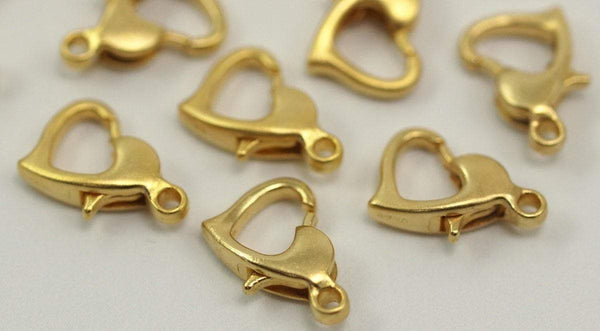 Gold Plated Heart Clasp, 10 Gold Plated Heart Lobster Clasps, Findings (12x8mm) A0819