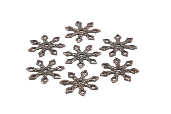 Antique Brass Snowflake, 40 Antique Brass Snowflake Bead Caps, Connectors, Findings, Charms (13mm) K162