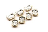 Crystal Glass Setting, 4 Octagon Crystal Glass Stones With 1 Loop Brass Prong Setting, Claw Settings (18x13mm) S605
