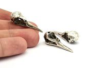 Bird Skull Charm, 2 Antique Silver Plated Brass Bird Skull Necklace Pendants, (32x11x10mm) N0492 H0443