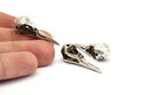 Bird Skull Charm, 2 Antique Silver Plated Brass Bird Skull Necklace Pendants, (32x11x10mm) N0492 H0443