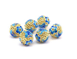 Brass Enamel Round Blue Beads 13mm L06