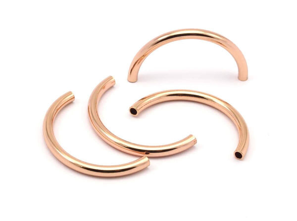 Rose Gold Noodle Tubes - 5 Rose Gold Plated Brass Semi Circle Curved Tube Beads (3x35mm) D0263 q0031