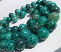 Green Crab Agate 14 Mm Gemstone Round Beads Full Strand T023