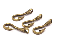 Bronze Fish Hook, 12 Bronze Tone Fish Hook Charms Bracelet Parts 37x13mm--r078